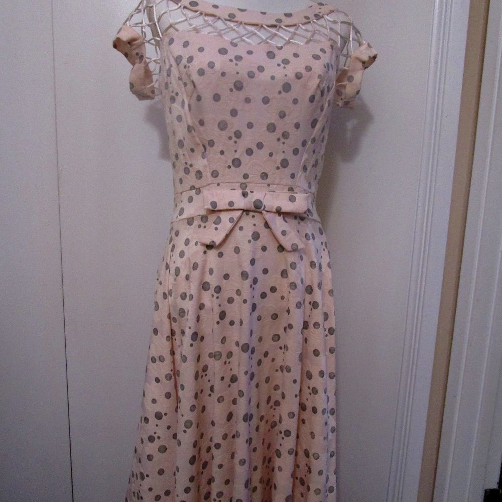 Pastel Pink and Grey Polkadot Vintage Style Tatyana Dress